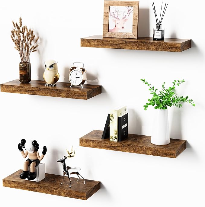 Bellsal Floating Shelves for Wall, Rustic Brown Wood Wall Shelf Set of 4 - Image 8
