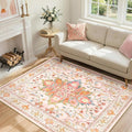 RELEANY Area Rugs 4'x5' Washable Non-Slip, Floral Vintage Distress Print by RELEANY