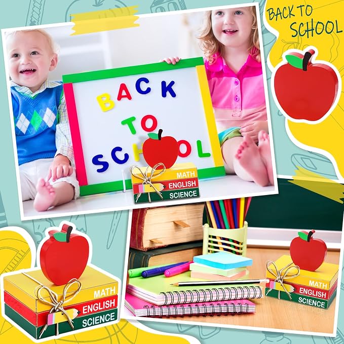 Pinkunn 4 Pcs Back to School Table Decorations, Wooden Apple Centerpiece Stacks - Image 5