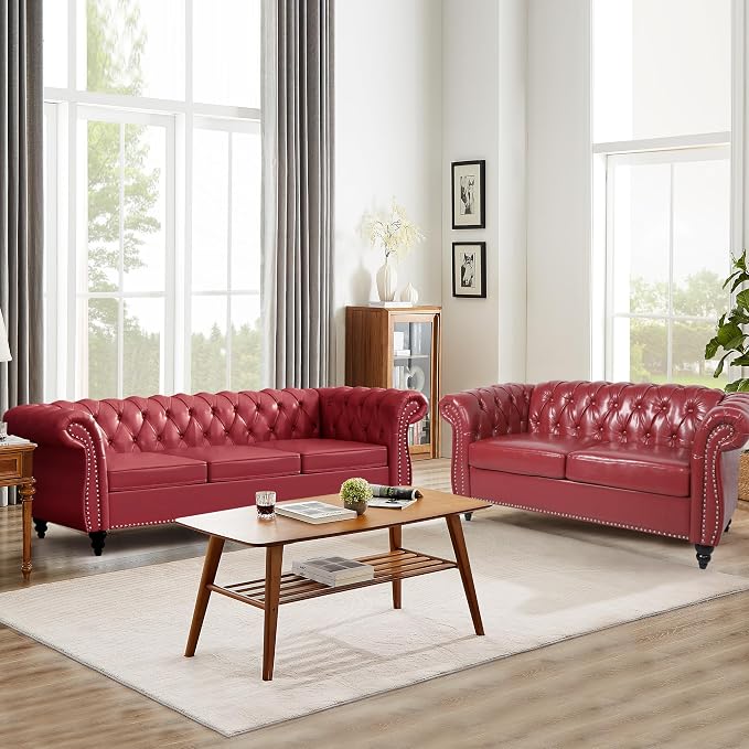 AVZEAR Chesterfield Loveseat Sofa, Upholstered Sofa Modern 2 Seater Couch Sofa - Image 6