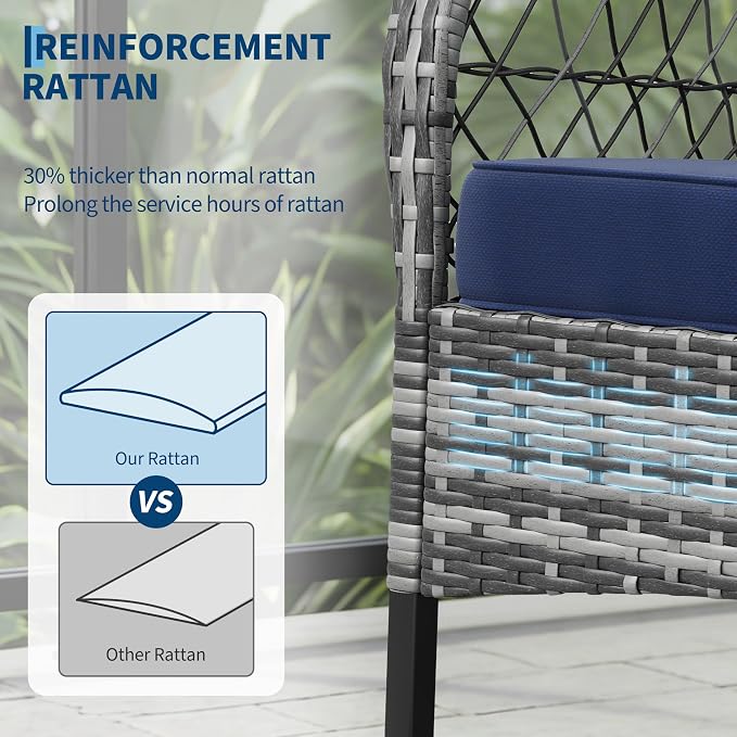 3 pcs Outdoor Rocking Bistro Set, Wicker Rocking Bistro Set - Image 3