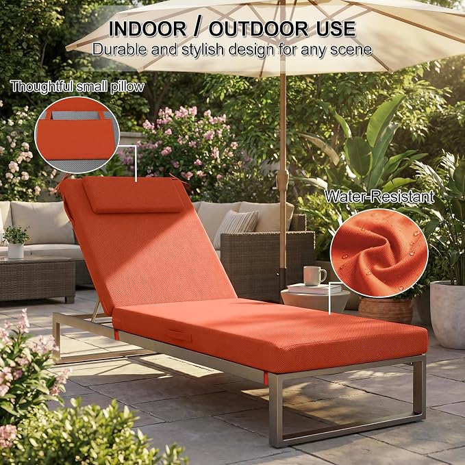 Outdoor Chaise Lounge Cushions, 71x21 Inch Olefin Water & Fade Resistant Pool - Image 5