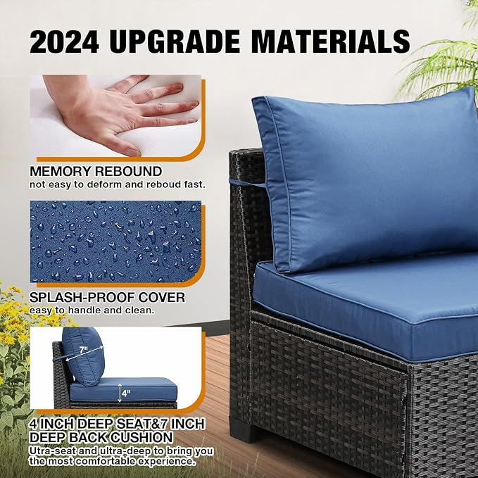 JOYURE 9 Pieces Patio Furniture Set All-Weather Outdoor Wicker Sectional - Image 5