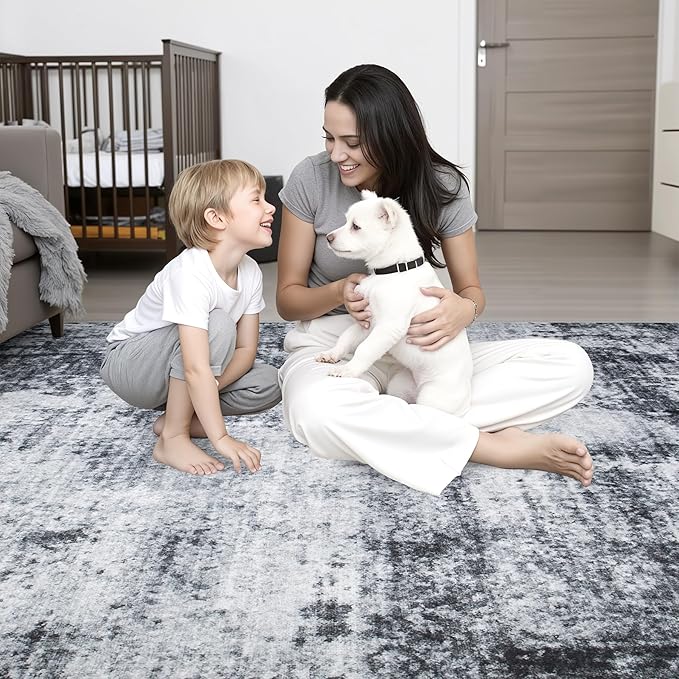 5x5 Area Rug Living Room Rug: Washable Modern Abstract Soft Thin Rug Indoor - Image 8