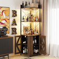Corner Bar Cabinet with LED Lights and Power Outlet, 63 Inch, 5-Tier Industrial by PIPLEO