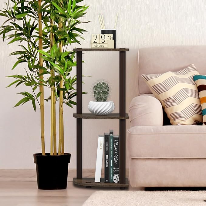 Furinno TURN-N-TUBE Corner Shelf, 3-Tier Corner Bookshelf, Display Storage - Image 2