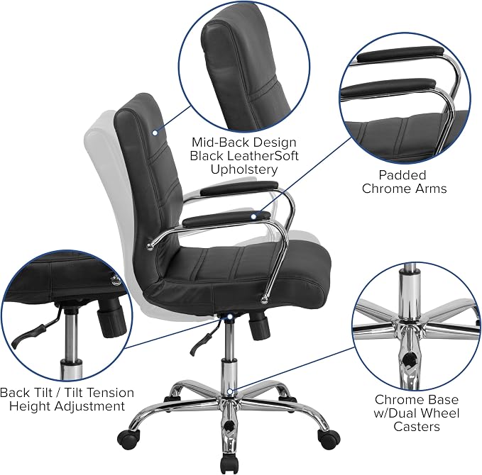 Flash Furniture Whitney Mid-Back Swivel LeatherSoft Desk Chair - Image 10