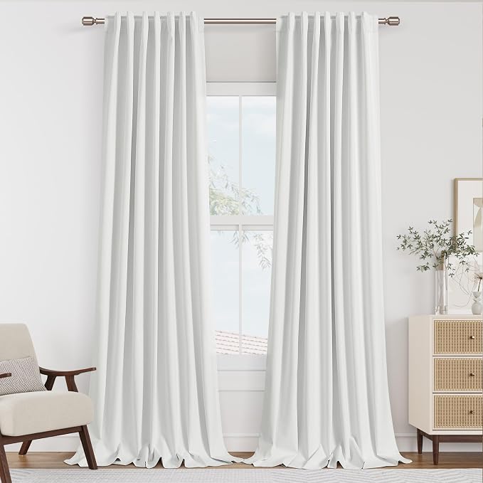 Guken White 100% Blackout Linen Curtains 120 Inch Length 2 Panels Set by Guken