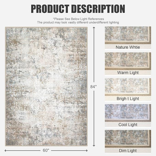 5x7 Area Rug Living Room Rug: Washable Modern Abstract Soft Thin Rug Indoor - Image 2