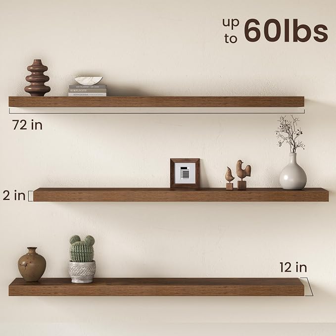 Fun Memories 72 Inch Floating Shelves, 12 Inch Deep Wall Shelf - Image 3