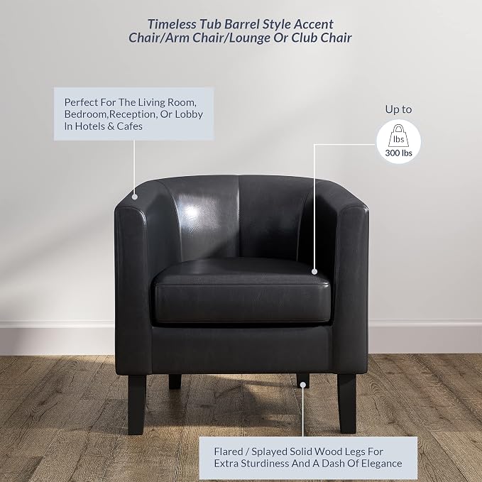 BELLEZE Accent Barrel Chair, Club Tub Sofa Corner Chair - Image 3
