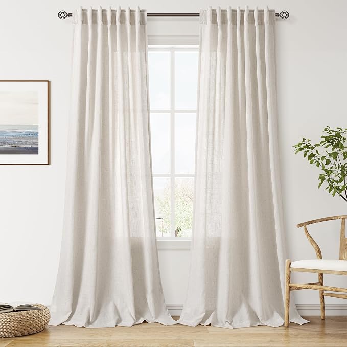 Nanspring Pearl White Linen Curtains 96 Inches Long by Nanspring