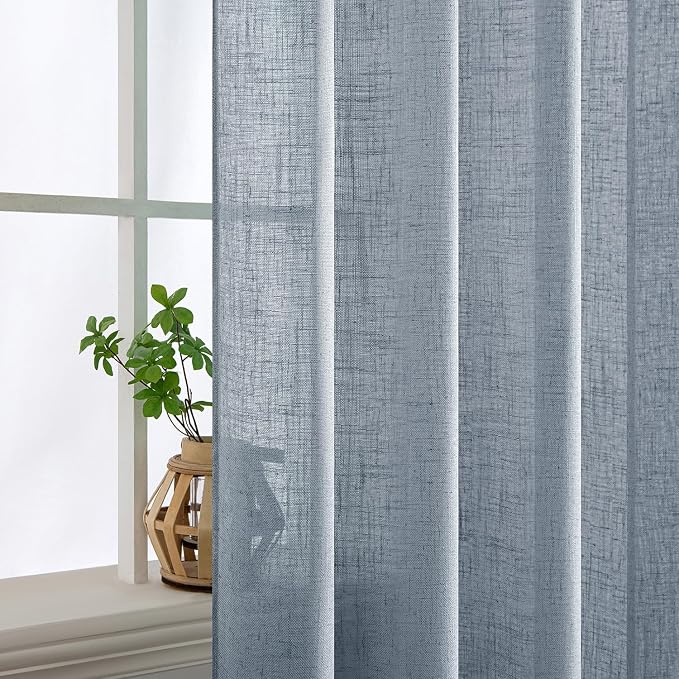 MIULEE Chambray Blue Linen Curtains 54 Inch Length 2 Panels - Image 5