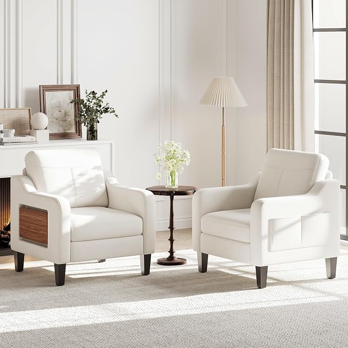 Accent Chair for Living Room Modern Linen Upholstered Armchair Side Wooden by Unknown