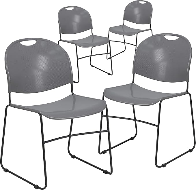 Flash Furniture 4 Pack HERCULES Series 880 lb. Capacity Gray Ultra-Compact by FlashFurniture