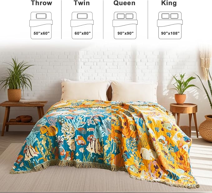 LUTBM Throw Blanket for Bed 100% Cotton Blankets for Bedroom Living Room Summer - Image 4