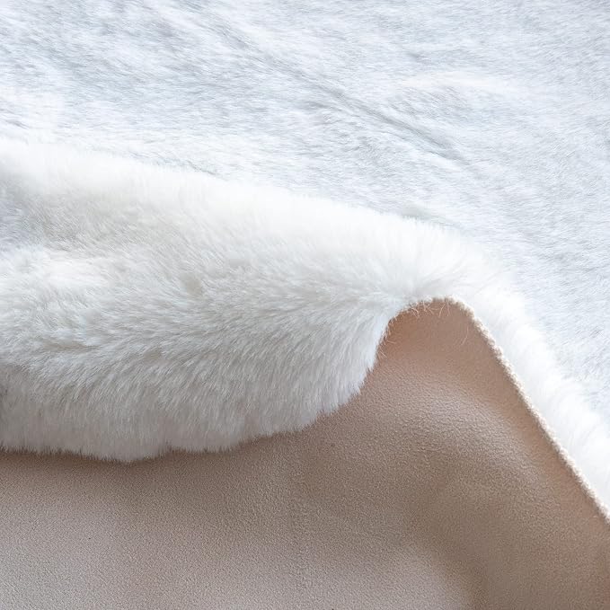 ORINOVA White Faux Fur Round Rug 4ft Fluffy Rabbit Fur Rug Machine Washable - Image 9