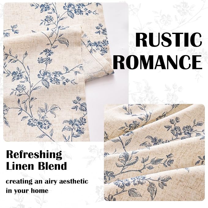 Lazzzy 90 Inch Length Curtain for Living Room Bedroom Blue Floral Drapes Linen - Image 4