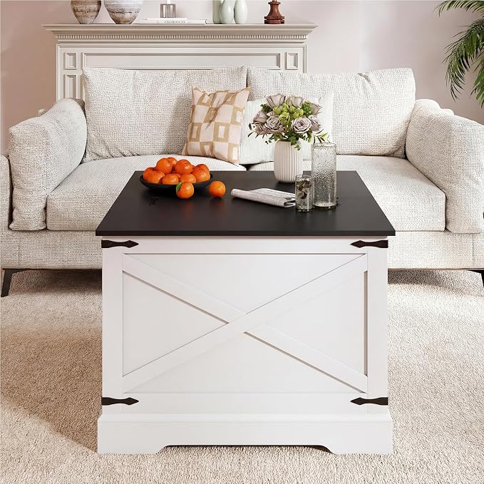 Giantex Farmhouse Lift Top Coffee Table, 31.5" Square Wood Center Table - Image 3
