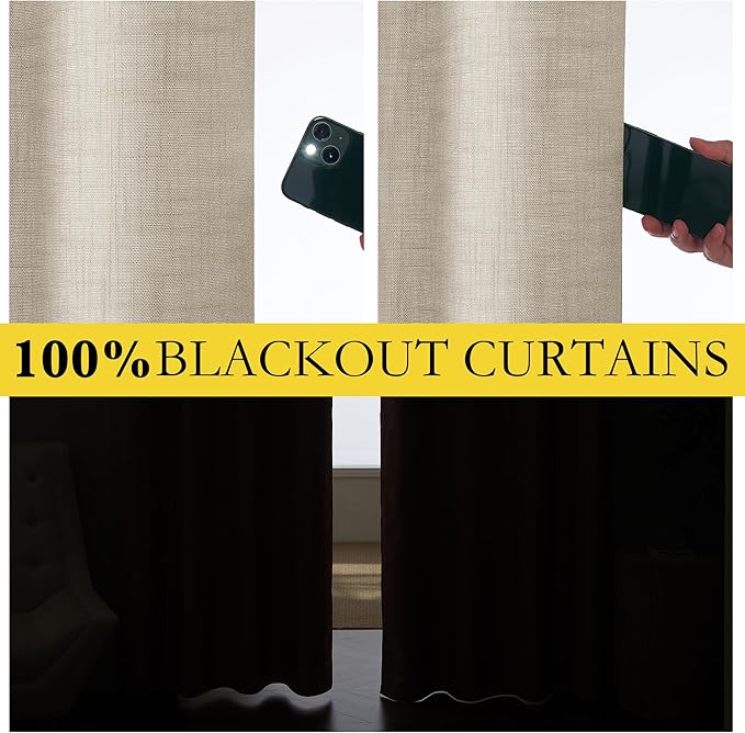 NICETOWN Taupe 100% Blackout Linen Curtains 108 inch Long Burg, Farmhouse Thick - Image 3