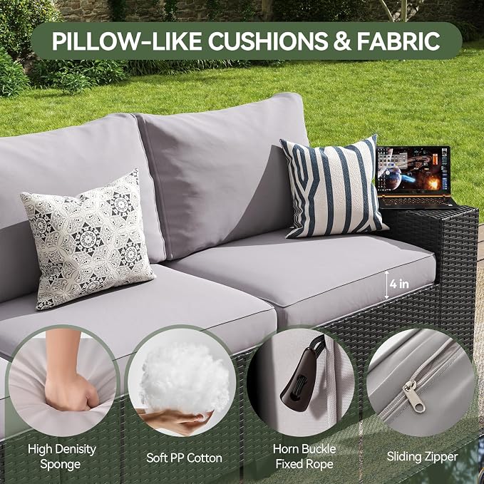 Aoxun Patio Furniture Set, Widen Armrests Wicker Outdoor Sectional - Image 3