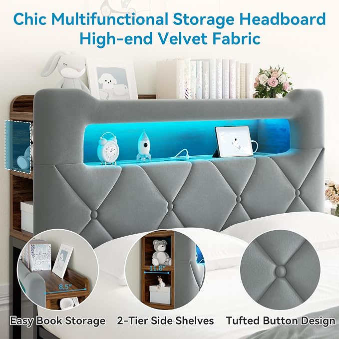 Jocoevol Full Upholstered LED Bed Frame - Image 6