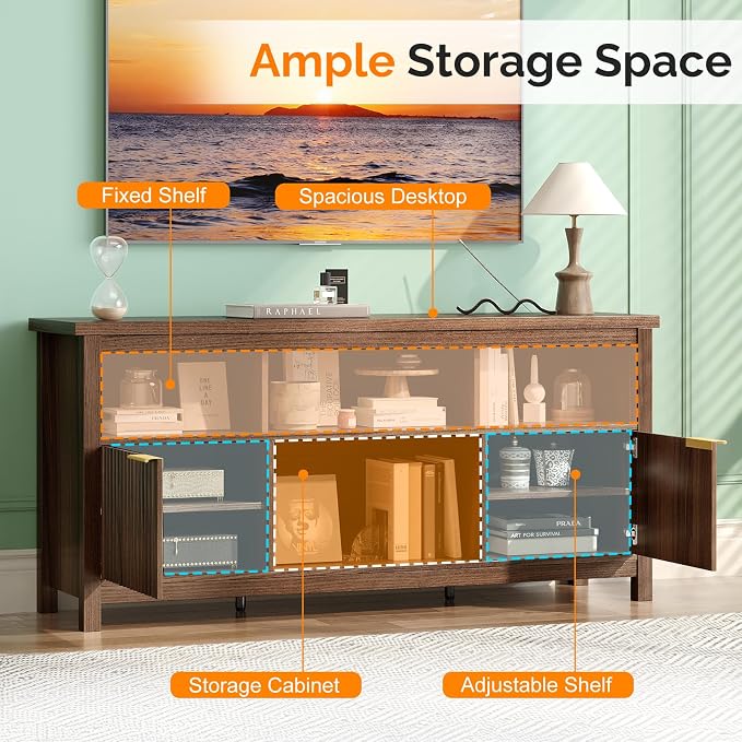 VINGLI 58" Fluted TV Stand for TVs up to 70", Modern TV Stand - Image 6