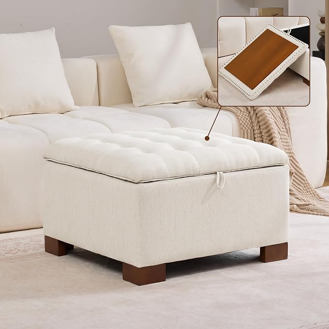WUTUTUEE 30" Fabric Square Storage Ottoman by WUTUTUEE