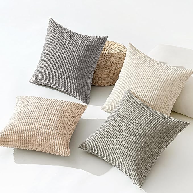 MIULEE Boho Farmhouse Decorative Pillow Covers 18x18 Inch Set of 4 Rustic - Image 6