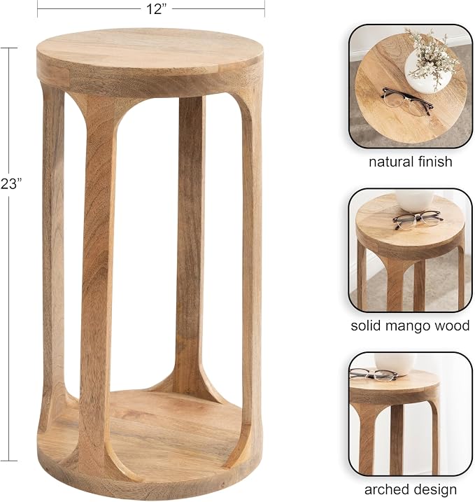 Kate and Laurel Dahl Wooden Round Drink Table; 12 x 23; Natural Brown; - Image 3