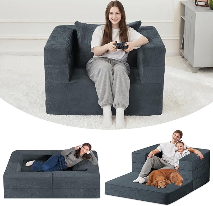 Futon Sofa Bed with Pillow, 3-in-1 Sleeper Sofa Bed with Removable Cover by Cansunna