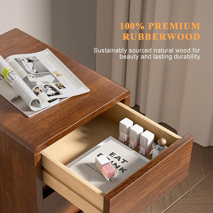 Narrow Nightstand with 3 Drawers Narrow Night Stand Solid Wood Bedside Table - Image 4