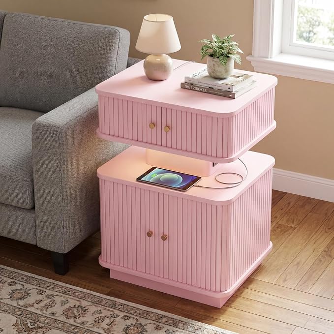 Nightstand with Charging Station, Modern Night Stand with Smart Led Light and 2 - Image 7