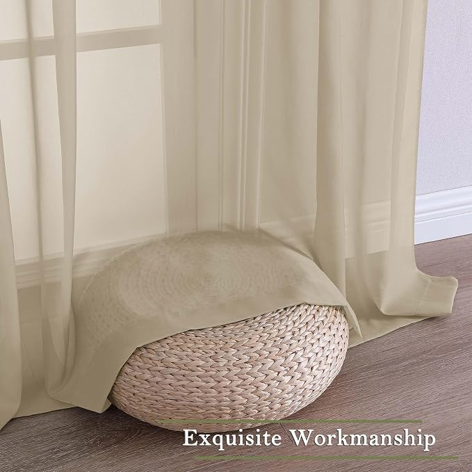 Lecloud Taupe Sheer Curtains 108 Inches Long 2 Panels, Dual Rod Pocket Light - Image 7