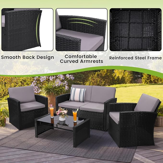 KROFEM 4-Piece Patio Furniture Set, Wicker Outdoor Rattan Sectional Sofa - Image 4