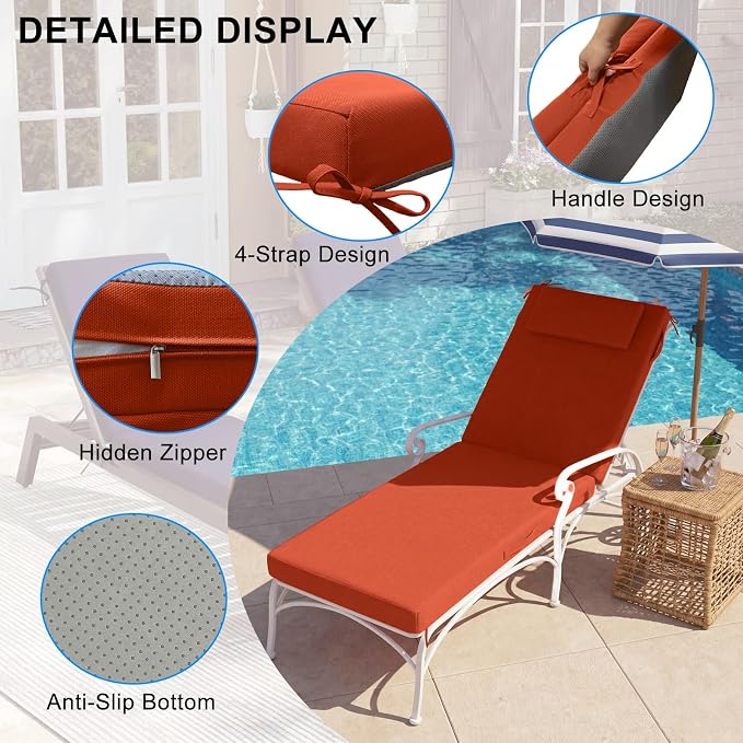 Outdoor Chaise Lounge Cushions, 71x21 Inch Olefin Water & Fade Resistant Pool - Image 2