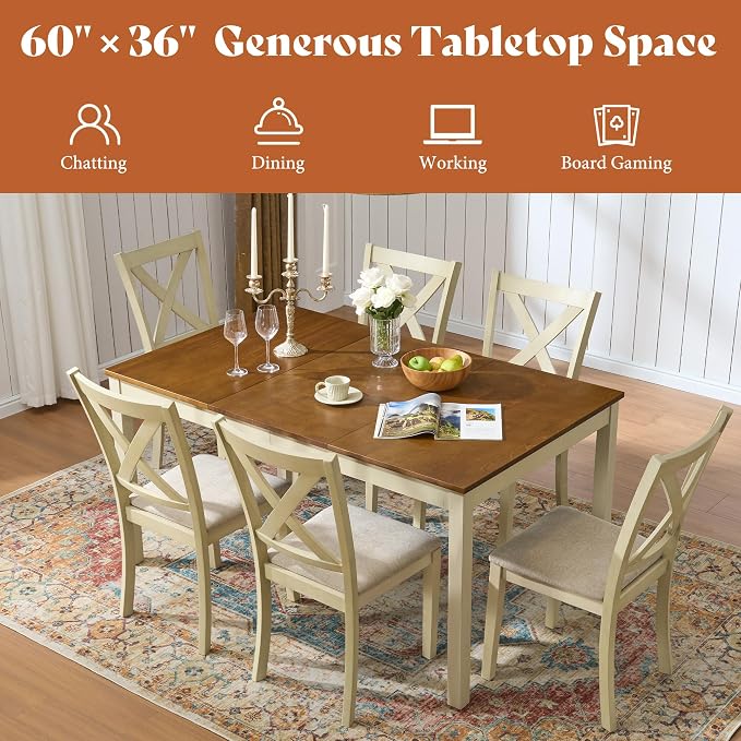 AMERLIFE 7-Piece Farmhouse Solid Wood Dining Table Set - Image 8