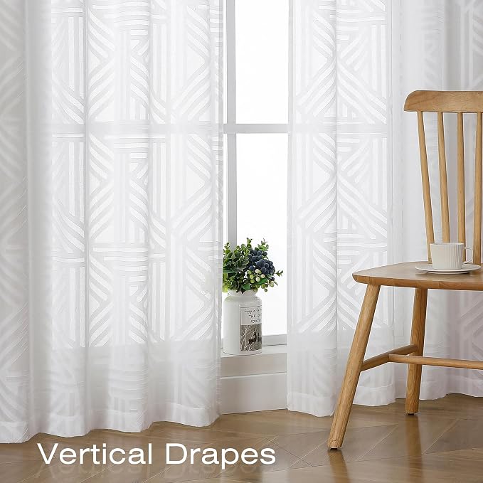 Simplebrand Semi Sheer White Curtains 30 Inch Length 2 Panels, Geometric - Image 6