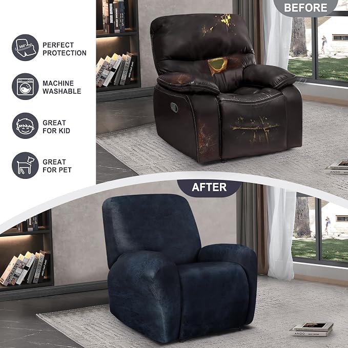 ANARACHON Leather Look Recliner Chair Covers, 4-Pieces Stretch Recliner Cover - Image 5