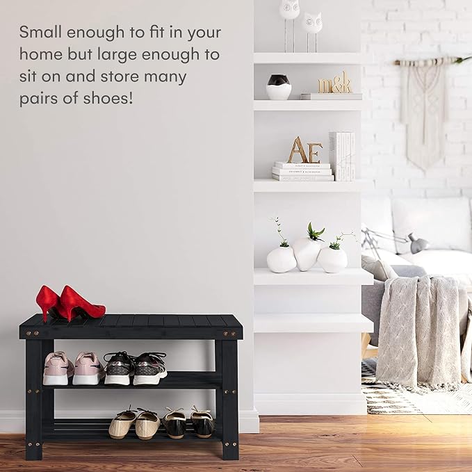 Homemaid Living Bamboo 3 Tier Shoe Rack Bench, Premium Shoe Organizer or - Image 4