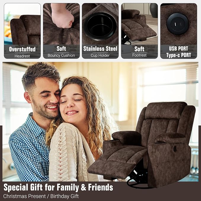LEVELEVE Retro Rocking Recliner Chair, Massage Rocker Recliner Chair - Image 7