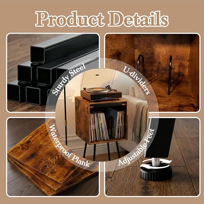 Faesun Flip Top Record Player Stand, End Table Holds up to 100 Albums, - Image 5