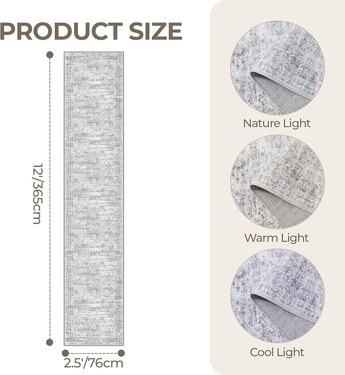 Washable Runner Rug 2.5x12, Non-Slip Long Bathroom Rugs Runner - Image 2