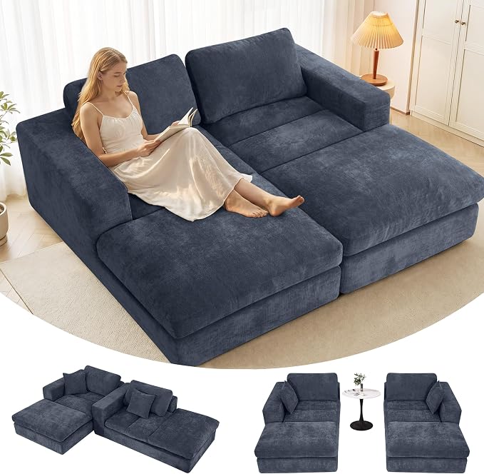80.7" Oversized Double Chaise Lounge Chair Indoor, Cloud Boneless Sleeper Sofa by Mifnas
