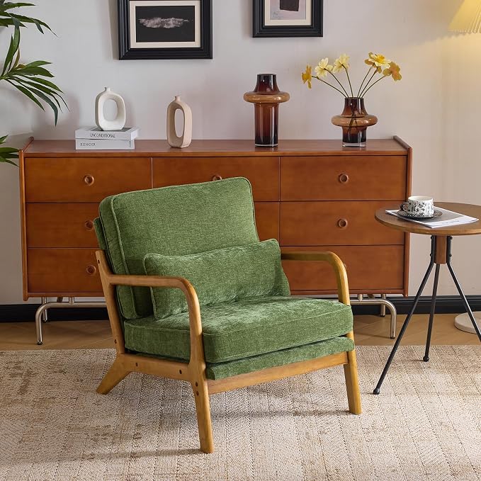 VINGLI Chenille Mid-Century Modern Accent Chair, Cute Reading Arm Chair by VINGLI