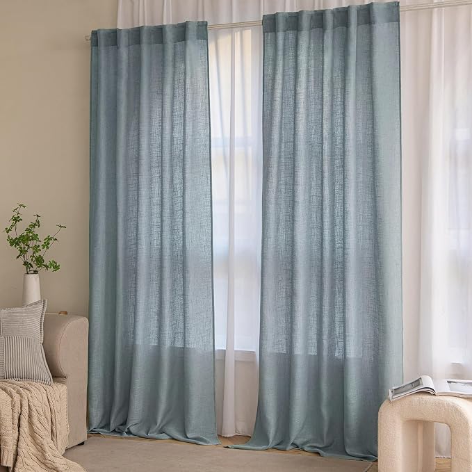 MIULEE Dusty Blue Linen Curtains 96 Inch Long 2 Panels - Image 7