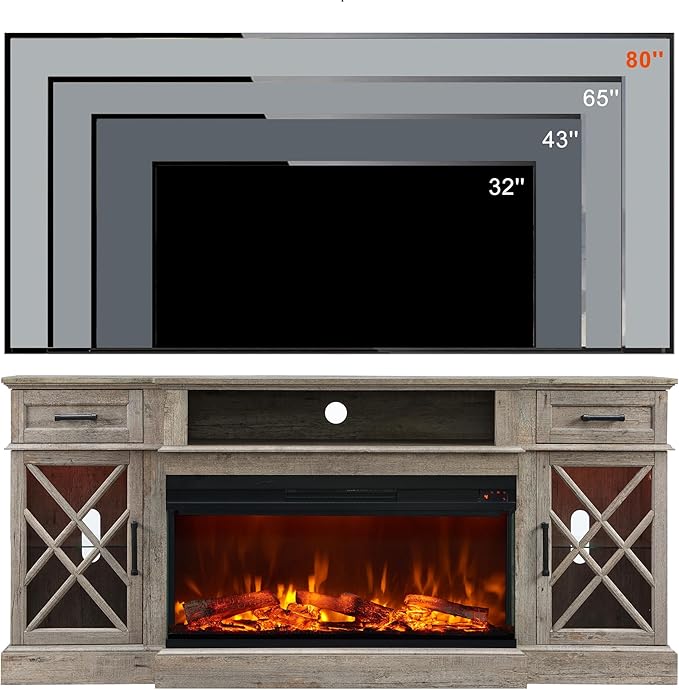 OKD 3-Sided Glass Farmhouse Fireplace TV Stand - Image 6
