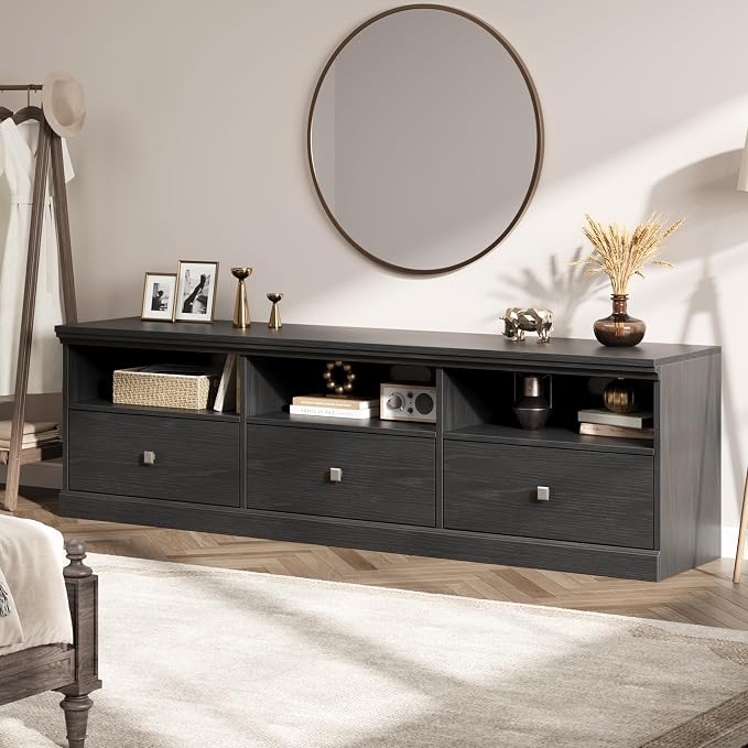 IDEALHOUSE 70in TV Stand for TVs up to 80", Mid Century Modern Entertainment - Image 3