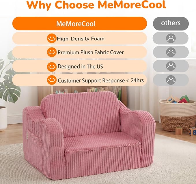 MeMoreCool Corduroy Pink Kids Chair, 2-in-1 Kids Couch Fold Out to Lounger - Image 6