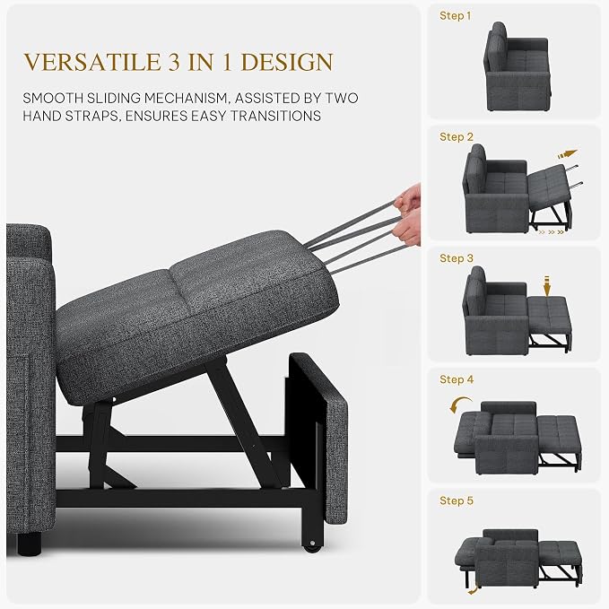 DWVO 55" Convertible Sofa Bed, 3-in-1 Sleeper Sofa - Image 3